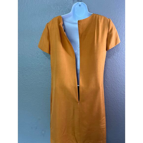 Kay Unger Midi Shift Dress 8 Orange Silk Cap Sleeves Retro Cocktail Party Career - Picture 2 of 9